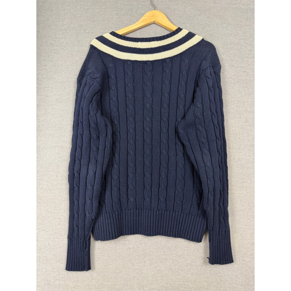 Polo Ralph Lauren Vintage Cricket Polo Sweater Navy Blue Cable Knit V-Neck Large - Picture 2 of 5